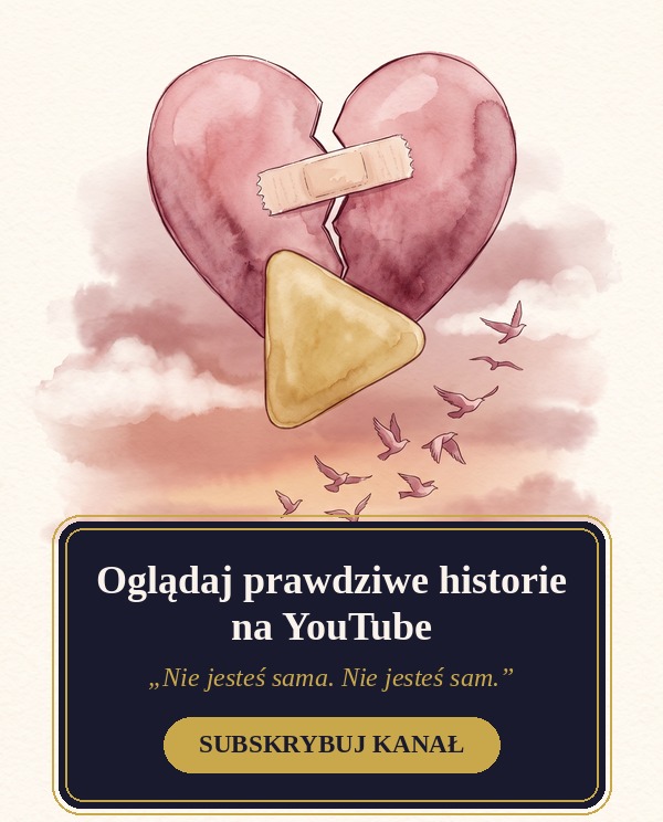 Kanał YouTube Czas Rozstania – subskrybuj Kanał YouTube Czas Rozstania – złamane serce z plastrem jako przycisk odtwarzania, zachęta do subskrypcji