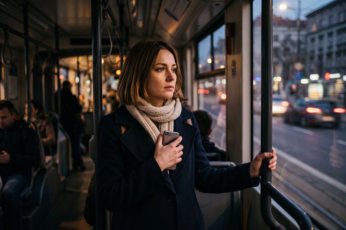 Czy były żałuje rozstania – wiadomość po miesiącach ciszy Były żałuje rozstania? Kobieta w tramwaju przyciska telefon do serca