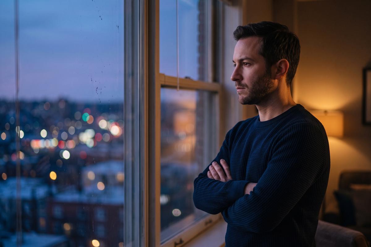Terapia dla mężczyzn po rozstaniu – mężczyzna patrzący przez okno